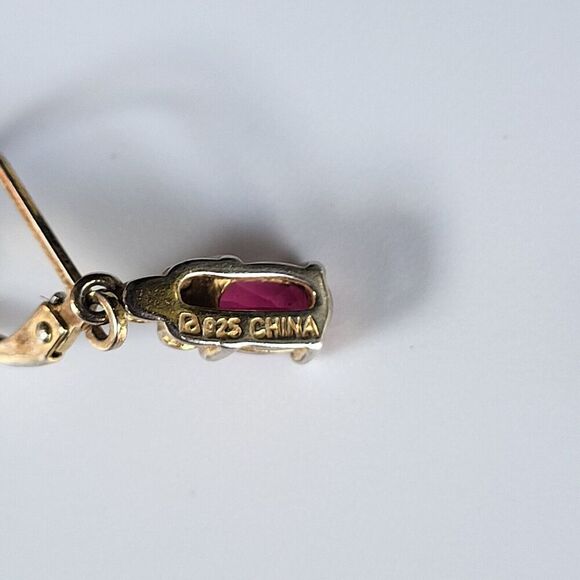 Swarovski Gold Vermeil 925 Dainty Lab Ruby Dangle Earrings with Leverback 1 in - Picture 2 of 2